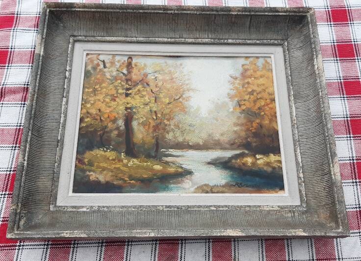 Antique painting "autumn landscape" France mid-20th century