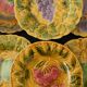 6 dessert plates in Sarreguemines barbotine. Fruit decoration.