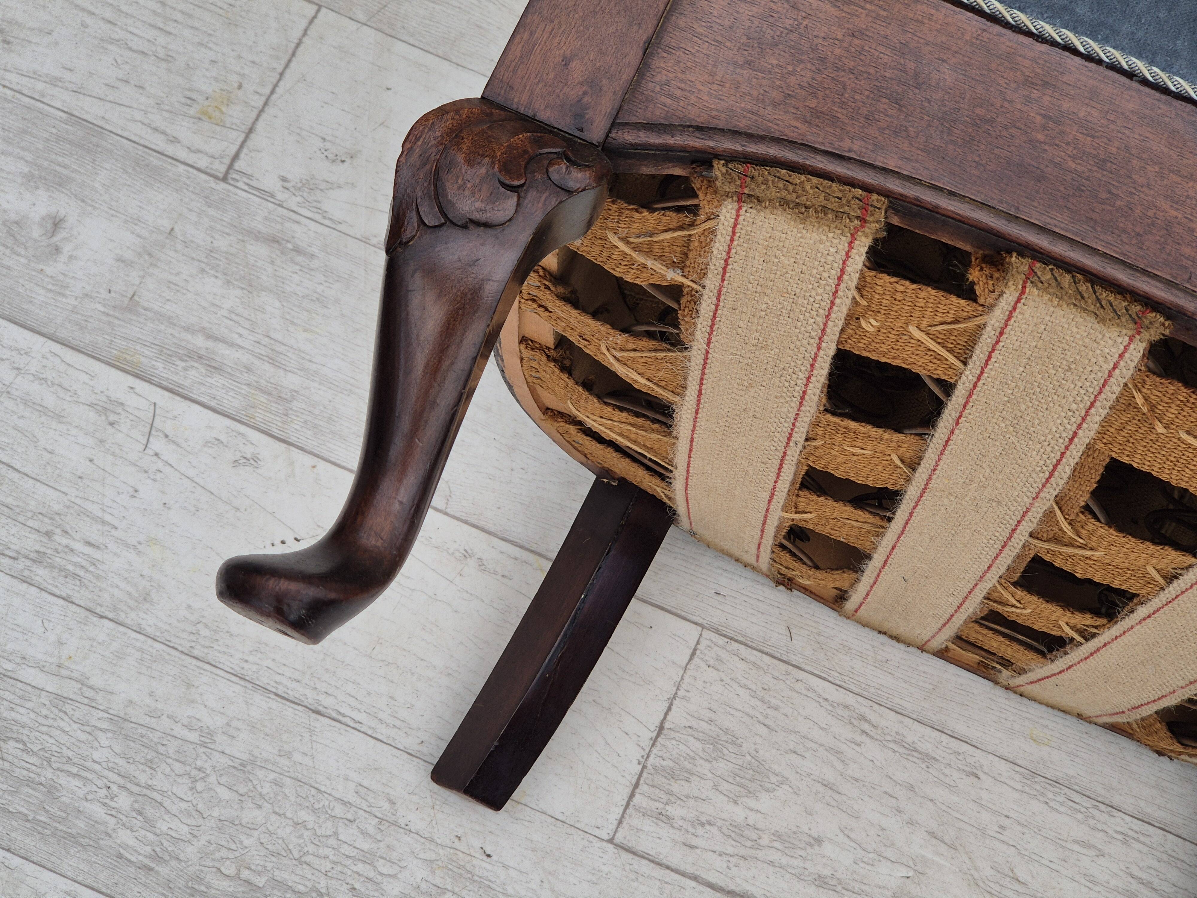 Années 1950, chaise longue danoise, état d'origine, meuble en laine bleu clair.