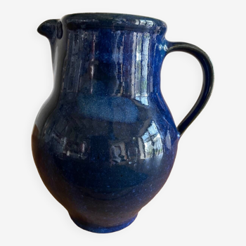 Blue ceramic pitcher signed Laboute
