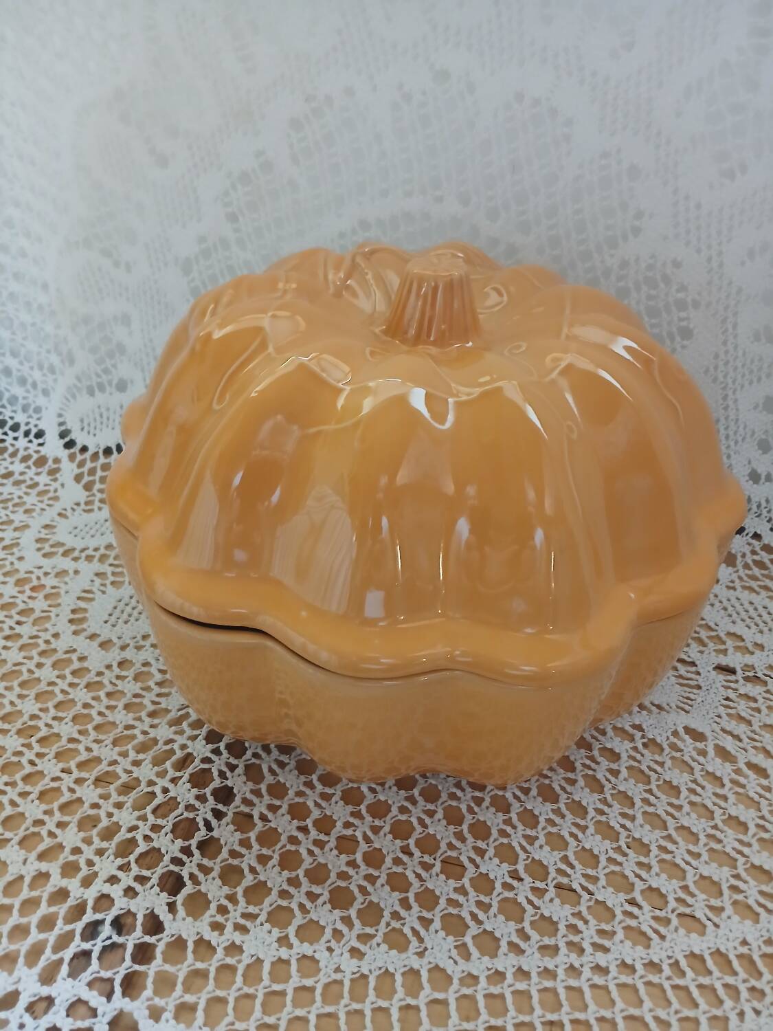 Antique pumpkin slip tureen