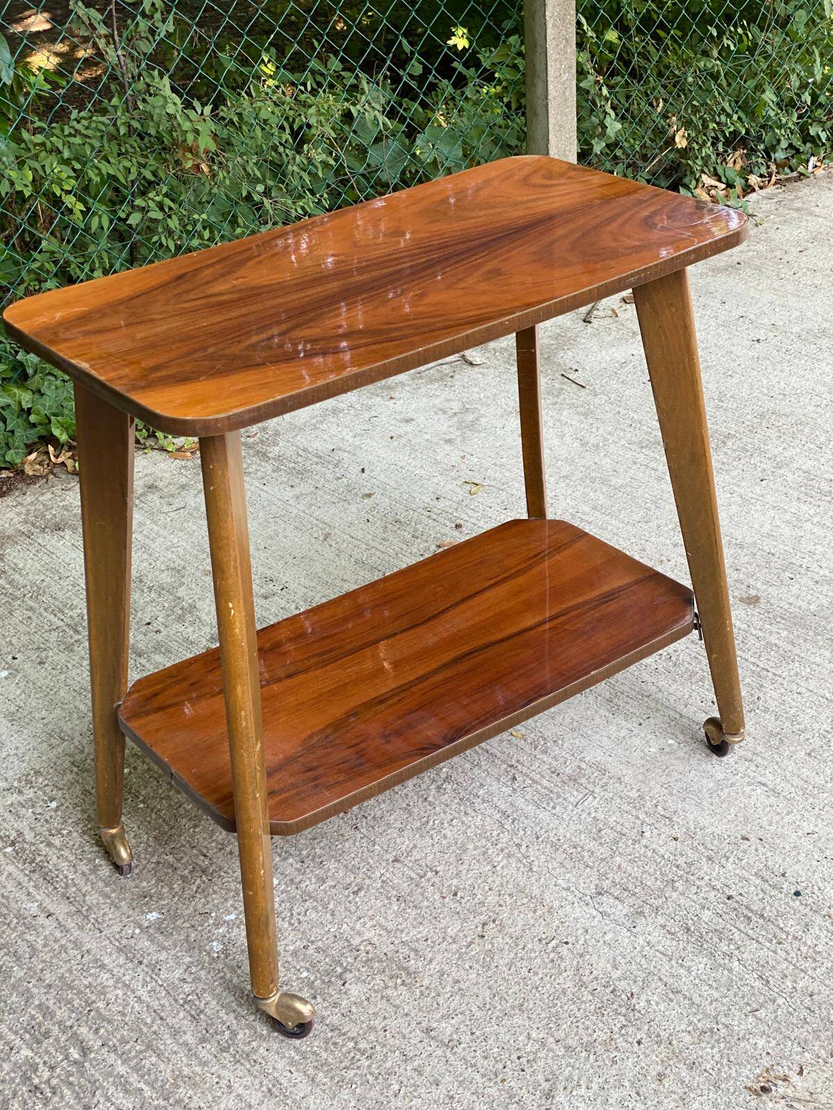 Scandinavian art deco serving trolley 1950 double top gilded rosewood