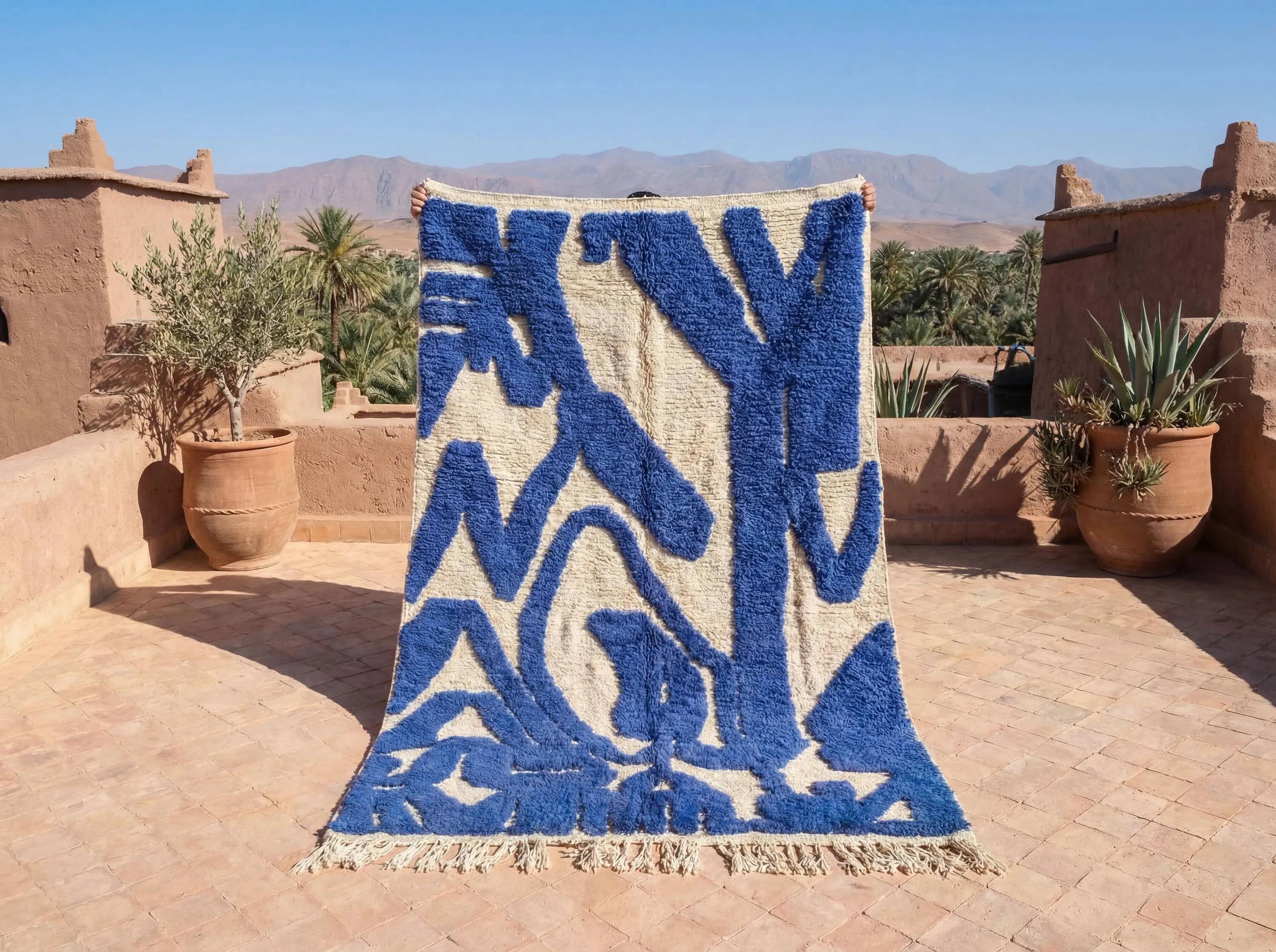 Handmade Berber rug in wool 3 x 2 m