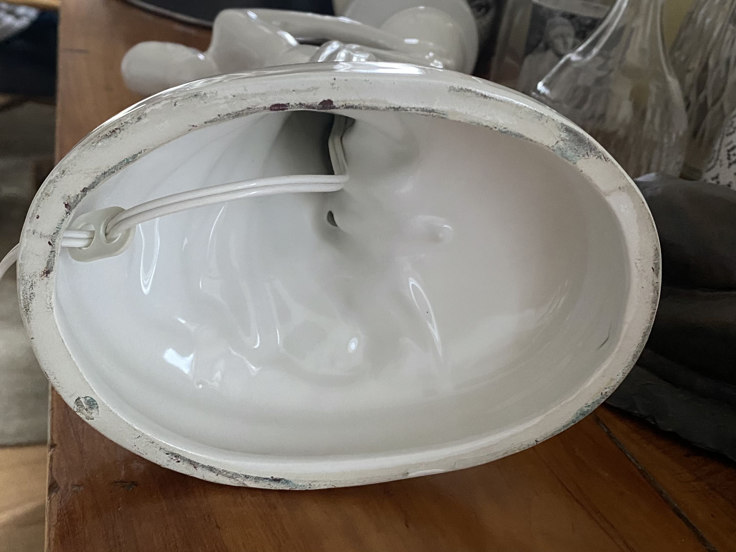 White ceramic lamp and opaline globe woman art deco art nouveau