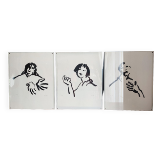 Set of three paintings by Anne Salaün.