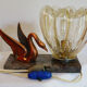 bedside lamp art deco marble, swan glass in regulated