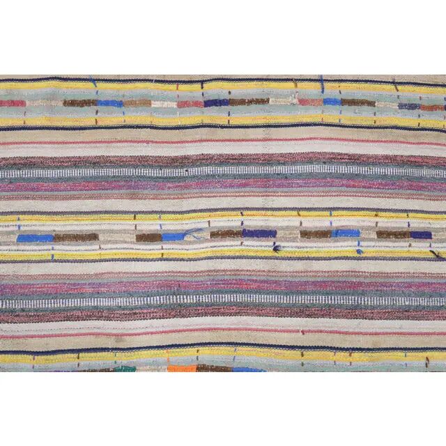 Vintage Turkish Oushak Handmade Wool Cotton Beige Kilim Area Rug 129x210