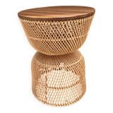 Nomadic rattan table with walnut wood top