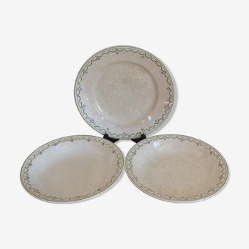 Set of 3 old dishes Longwy Violetta