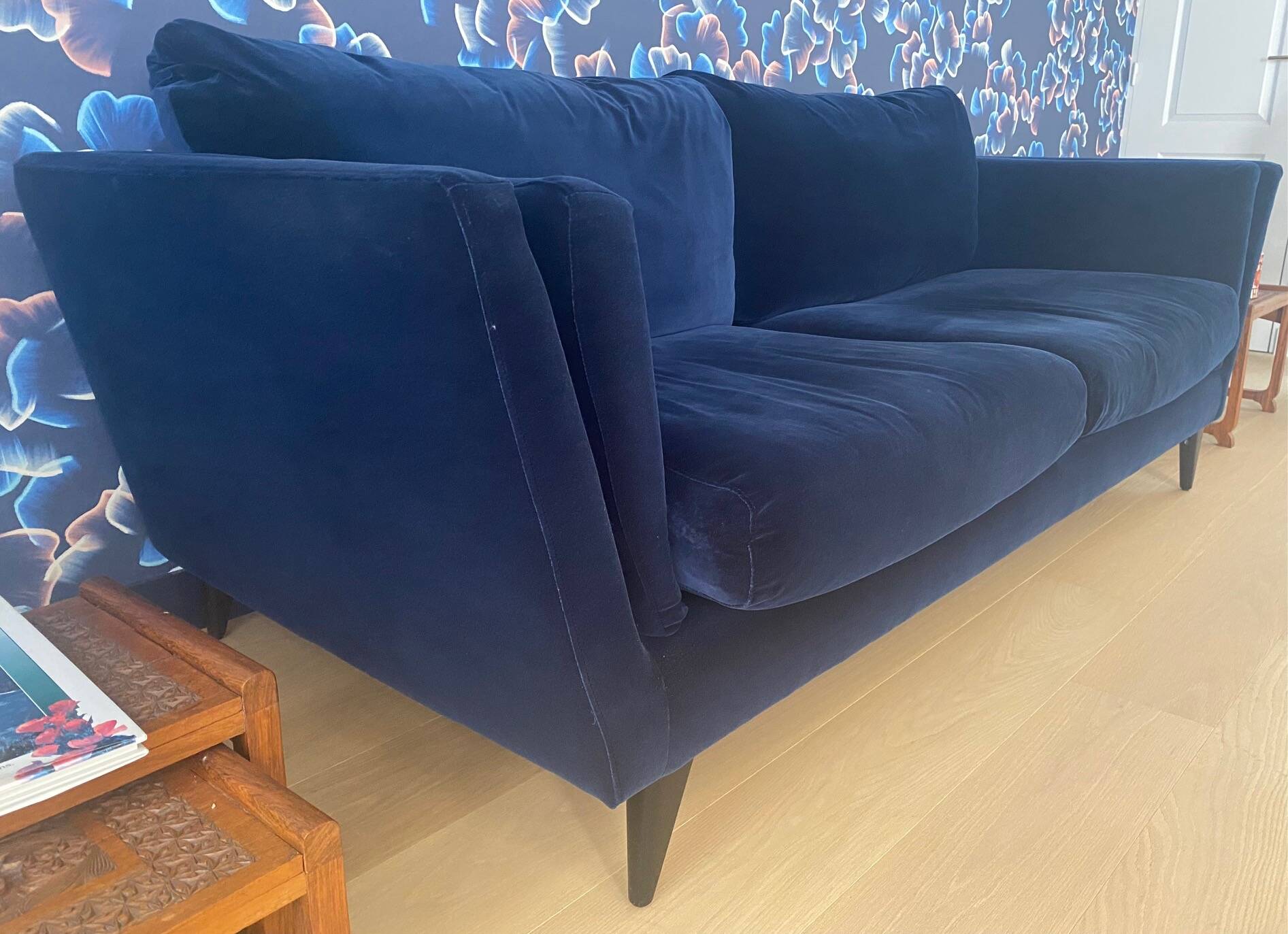 SITS Nova 3-seater canapé in Dedar blue velvet – very good condition.