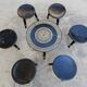 Antique hand-carved coffee table with 6 stools by Ettore Zacchari, 1900s.