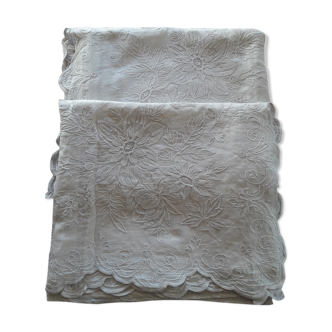 Pair of old curtains embroidered in cotton thread