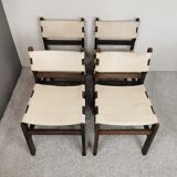 Series of 4 wooden and leather chairs