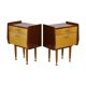 Pair of vintage wooden bedside tables brass handles 60s design