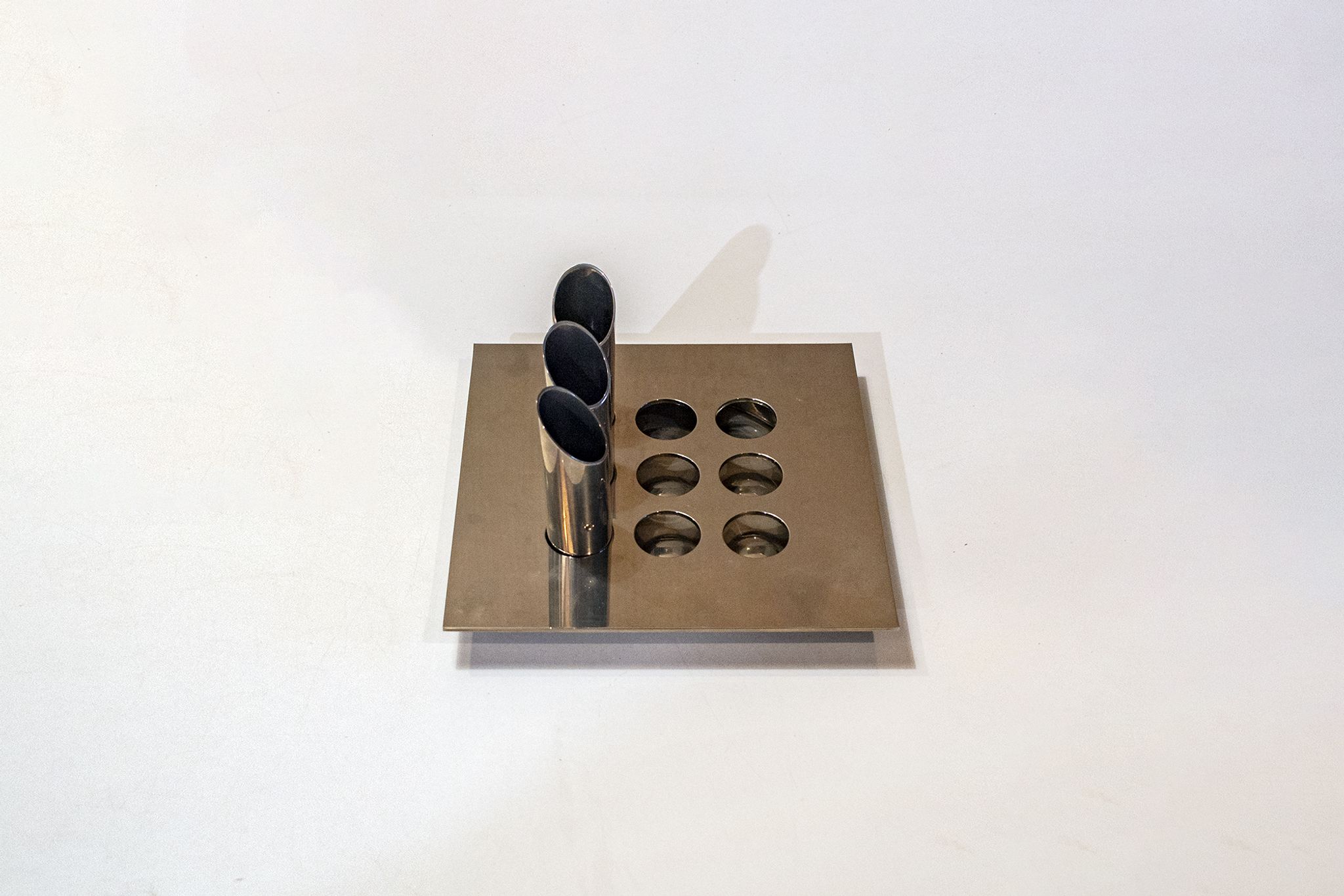 Steel flower holder sculpture by Mario Faggian for MAM, Italy 70s