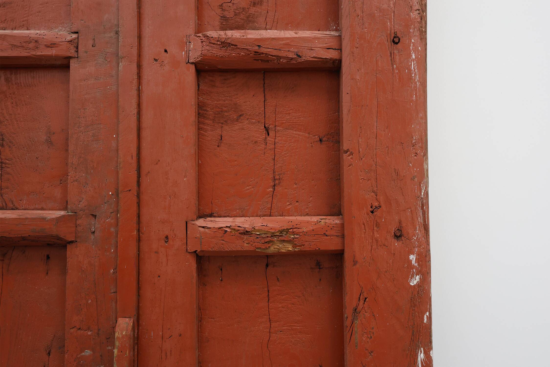 Large 17th century Monastery doors in terracotta lacquered oak, Portugal