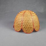 Vintage flower pendant lamp in braided and openwork rattan - Red edge