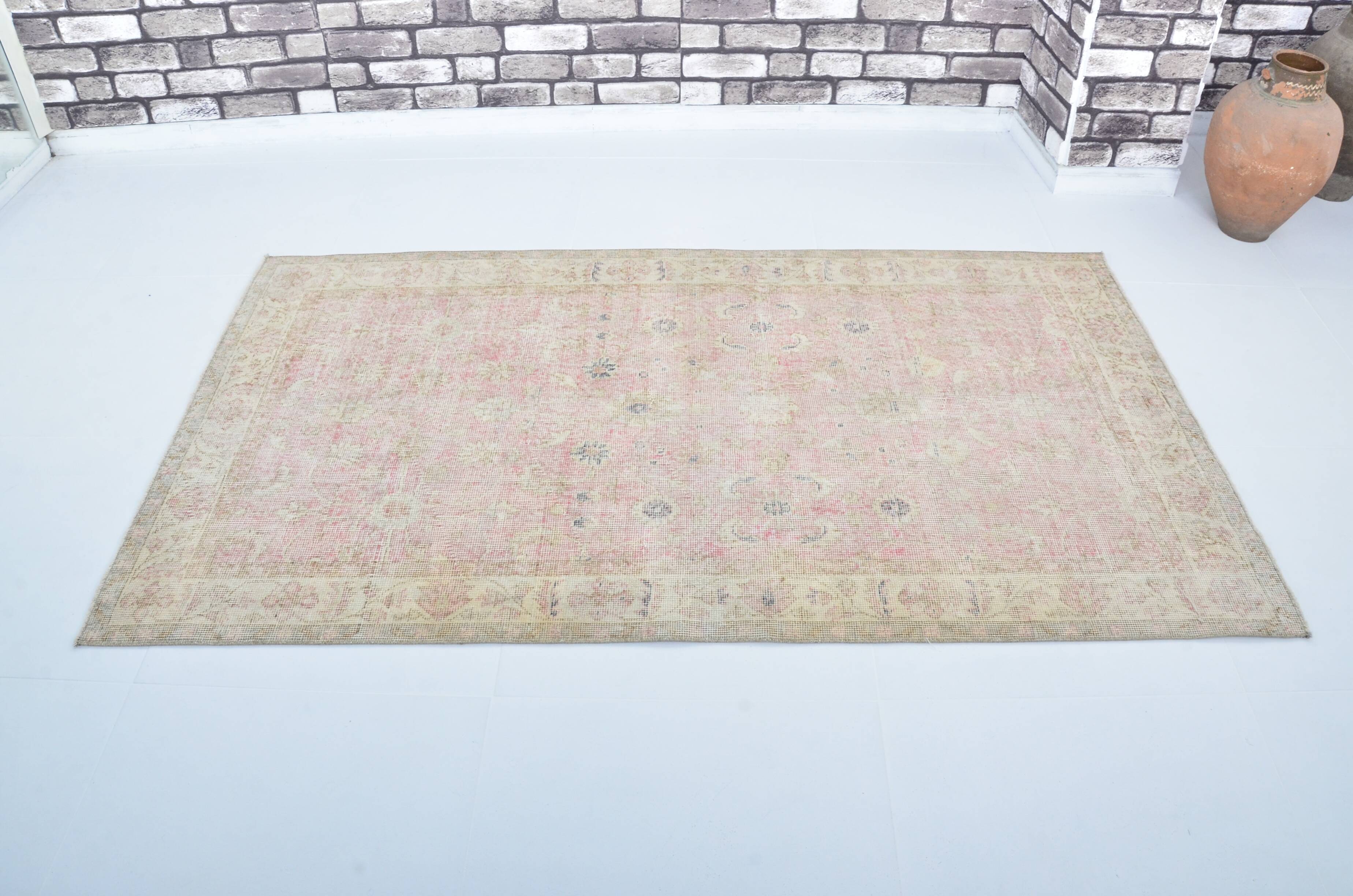 Tapis floral turc beige et rose sku 3221