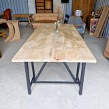 Table industrielle pieds acier bois massif