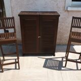 Foldable teak bar and two bar stools