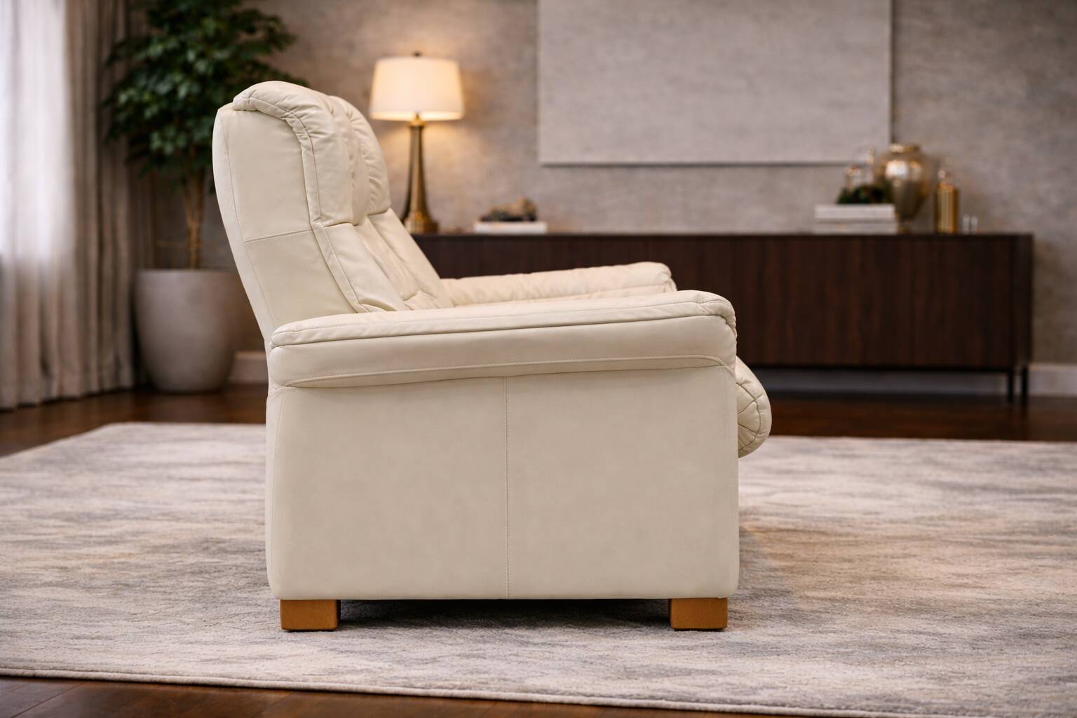 Modern Leather Sofa with Folding Backrest — Adjustable Contemporary Lounge