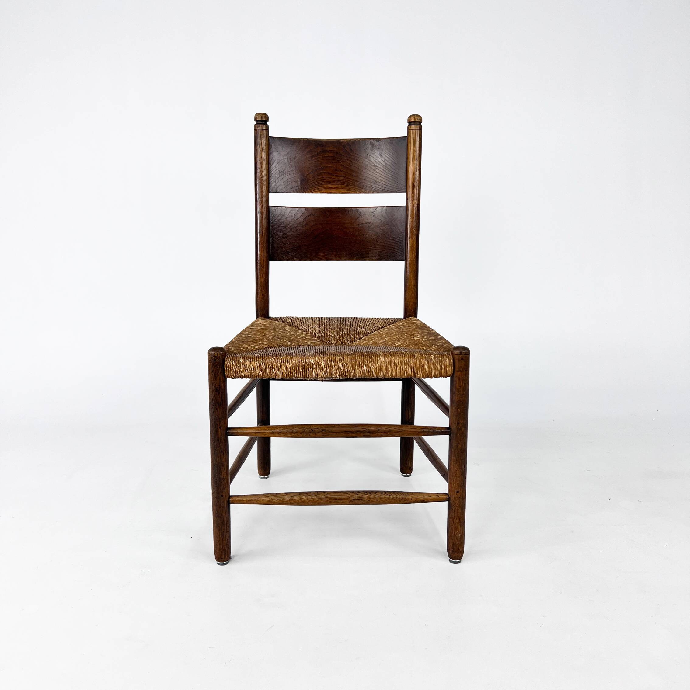 Antique French Oak and Rush Side Chair, 1940s