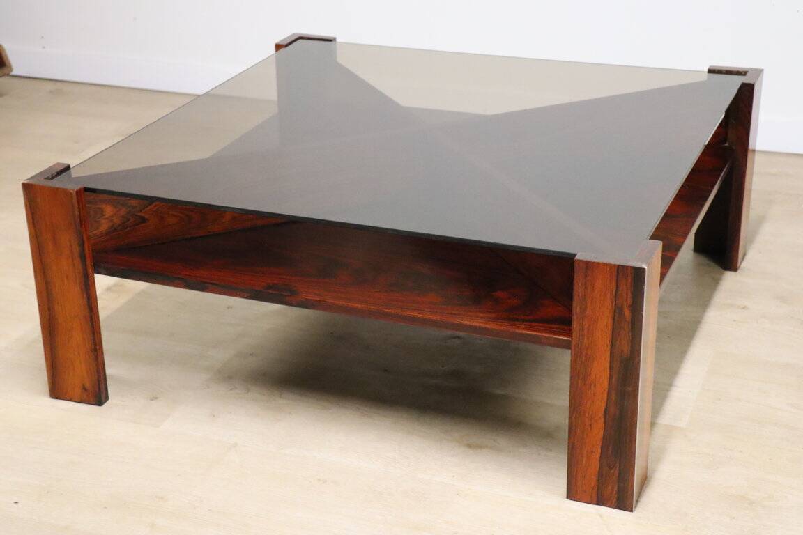 Scandinavian rosewood and glass coffee table Mobelintarsia - 1960