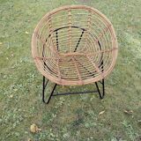 Pair of mid century bamboo and iron pod chairs, 1960s