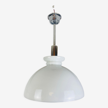 Bauhaus chrome and opaline pendant lamp