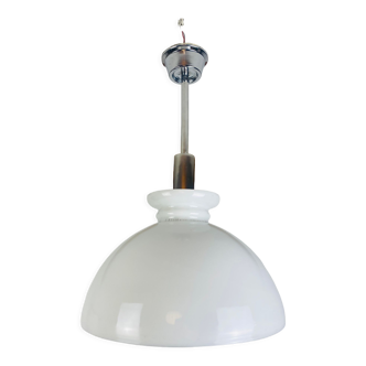 Bauhaus chrome and opaline pendant lamp