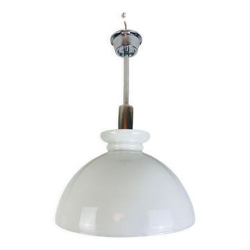Bauhaus chrome and opaline pendant lamp