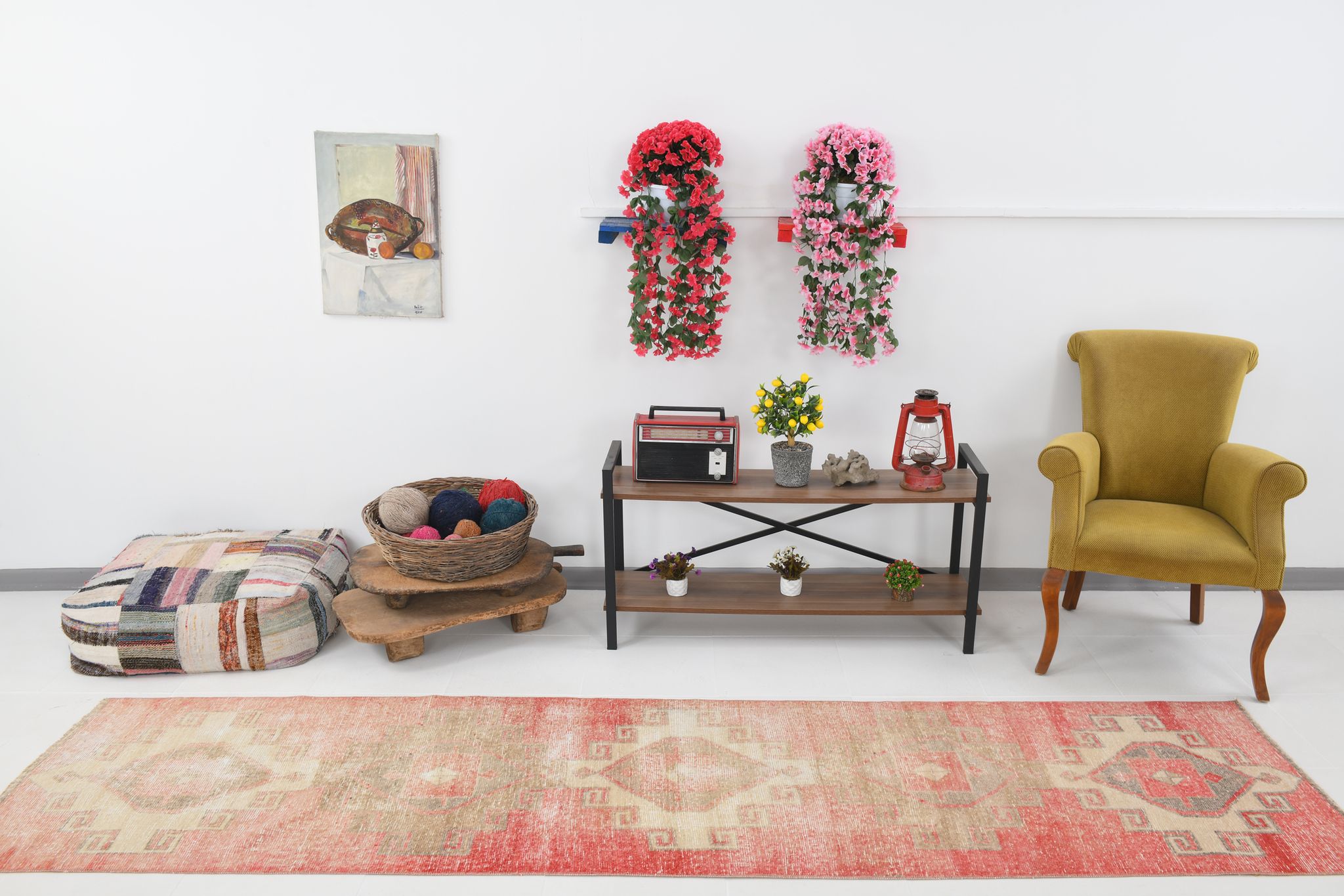 Red & beige vintage runner rug