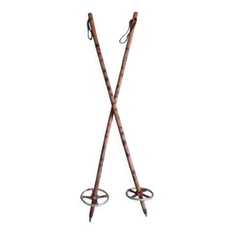 Pair of antique wooden ski poles