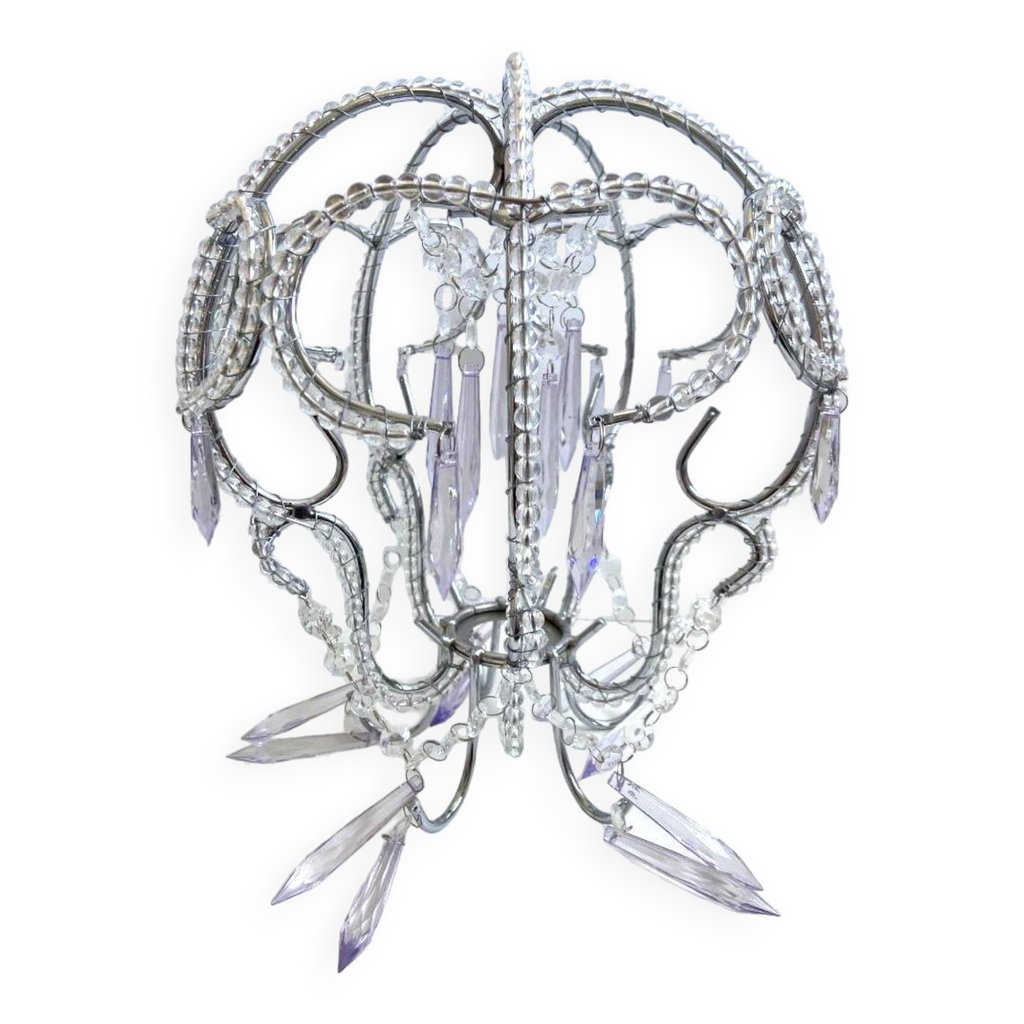 Abat-jour chapeau lustre suspension plafonnier lampe déco de perles et pampilles