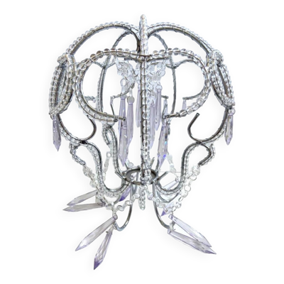Abat-jour chapeau lustre suspension plafonnier lampe déco de perles et pampilles