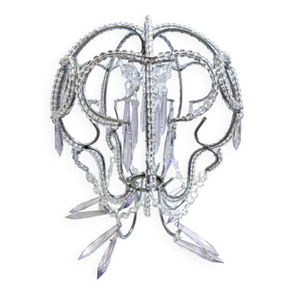 Abat-jour chapeau lustre suspension plafonnier lampe déco de perles et pampilles