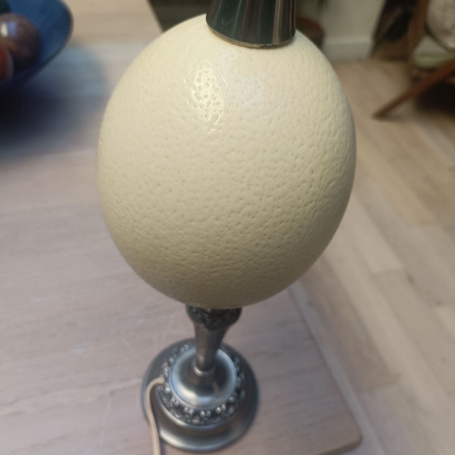 English lamp base, ostrich egg