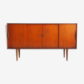 Teak veneer highboard with 4 sliding doors 1960 s