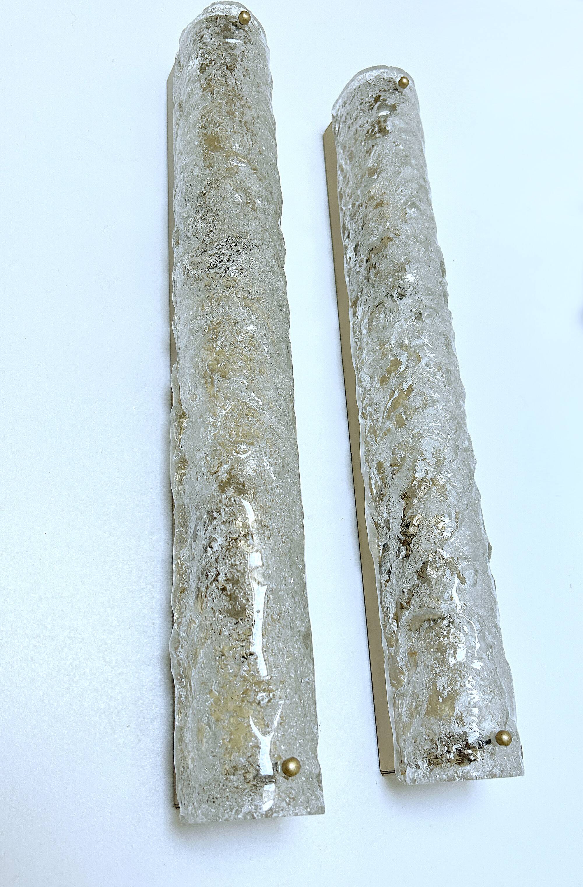 Pair of large vintage brutalist wall lights, murano glass
