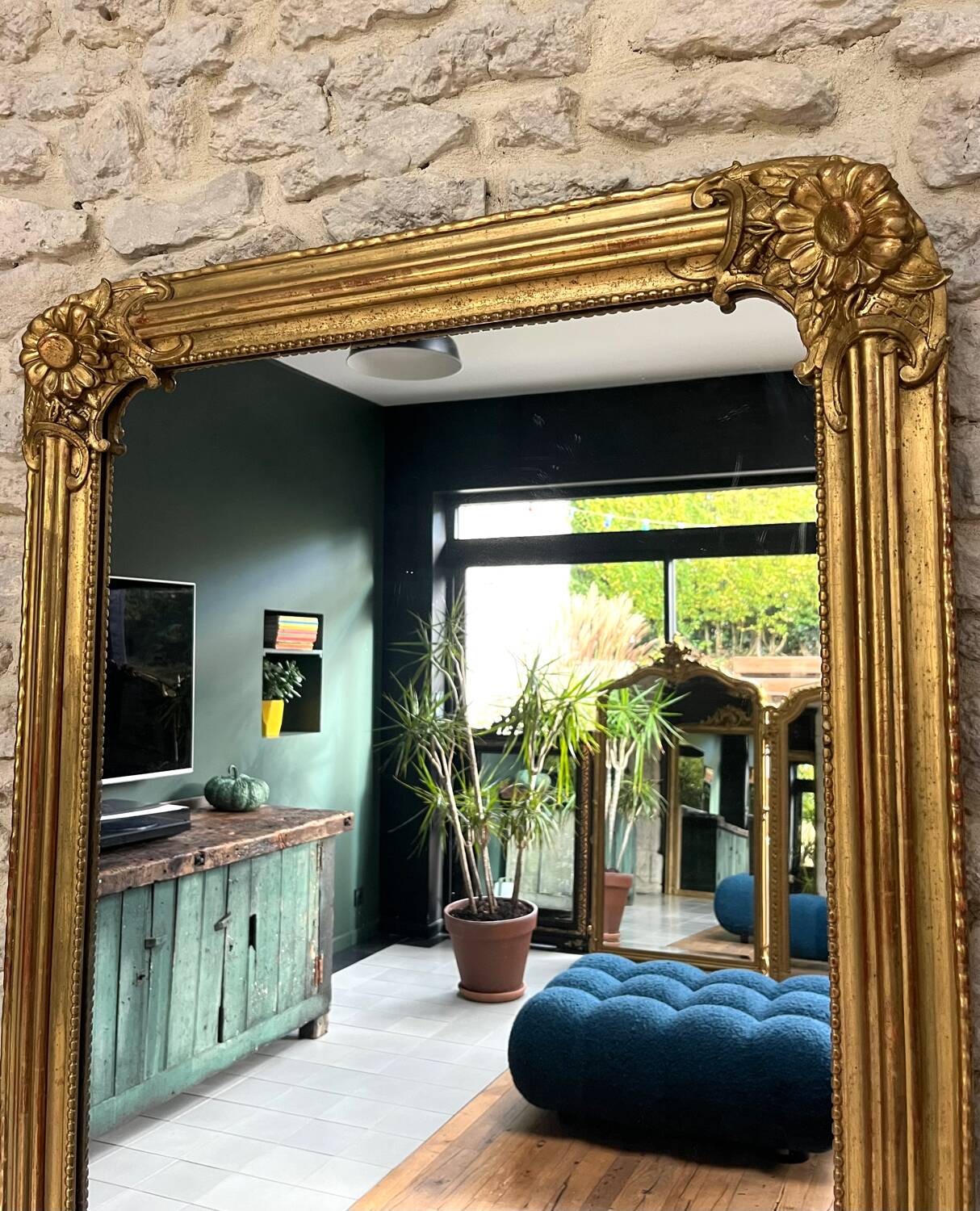 Louis-Philippe mirror gilded with gold leaf, mercury glass, 97.5cm