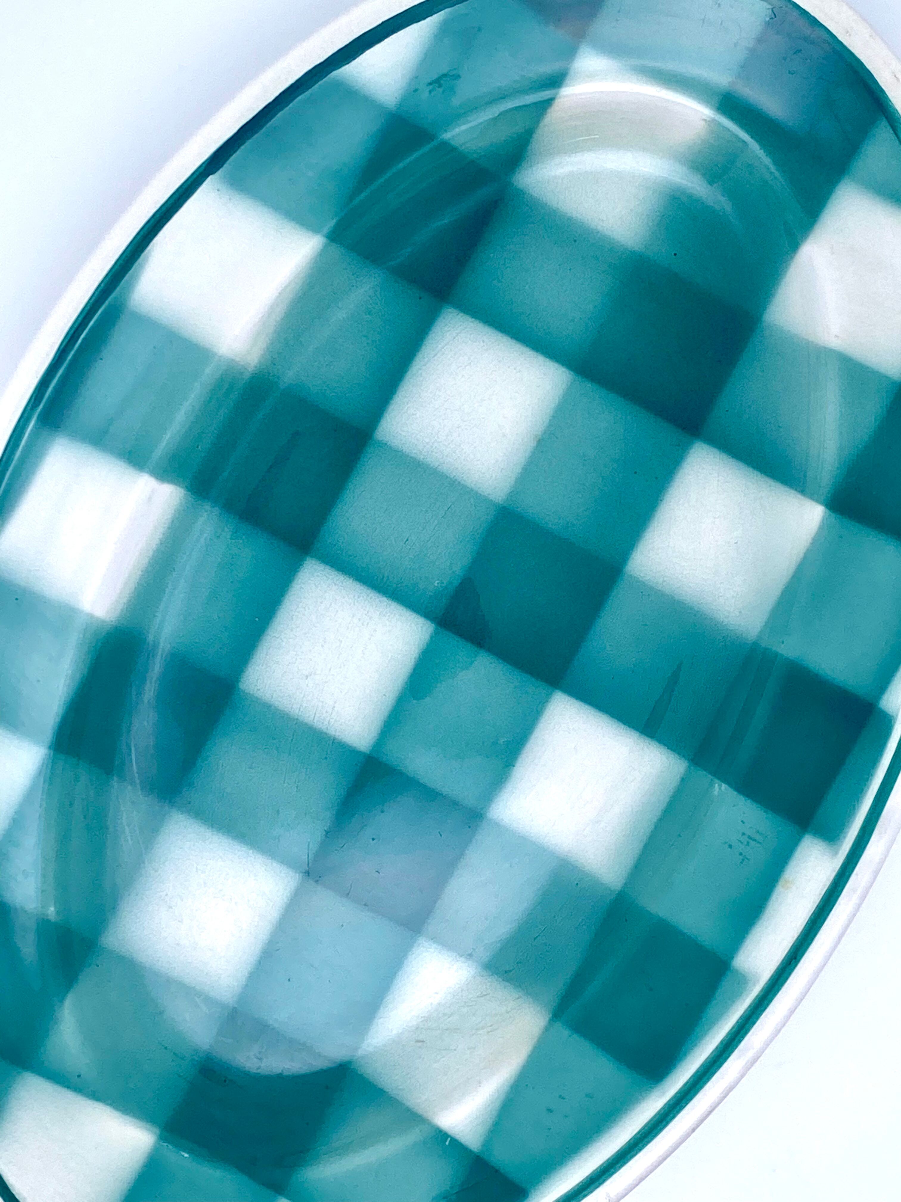 Vintage beige and green checkered service