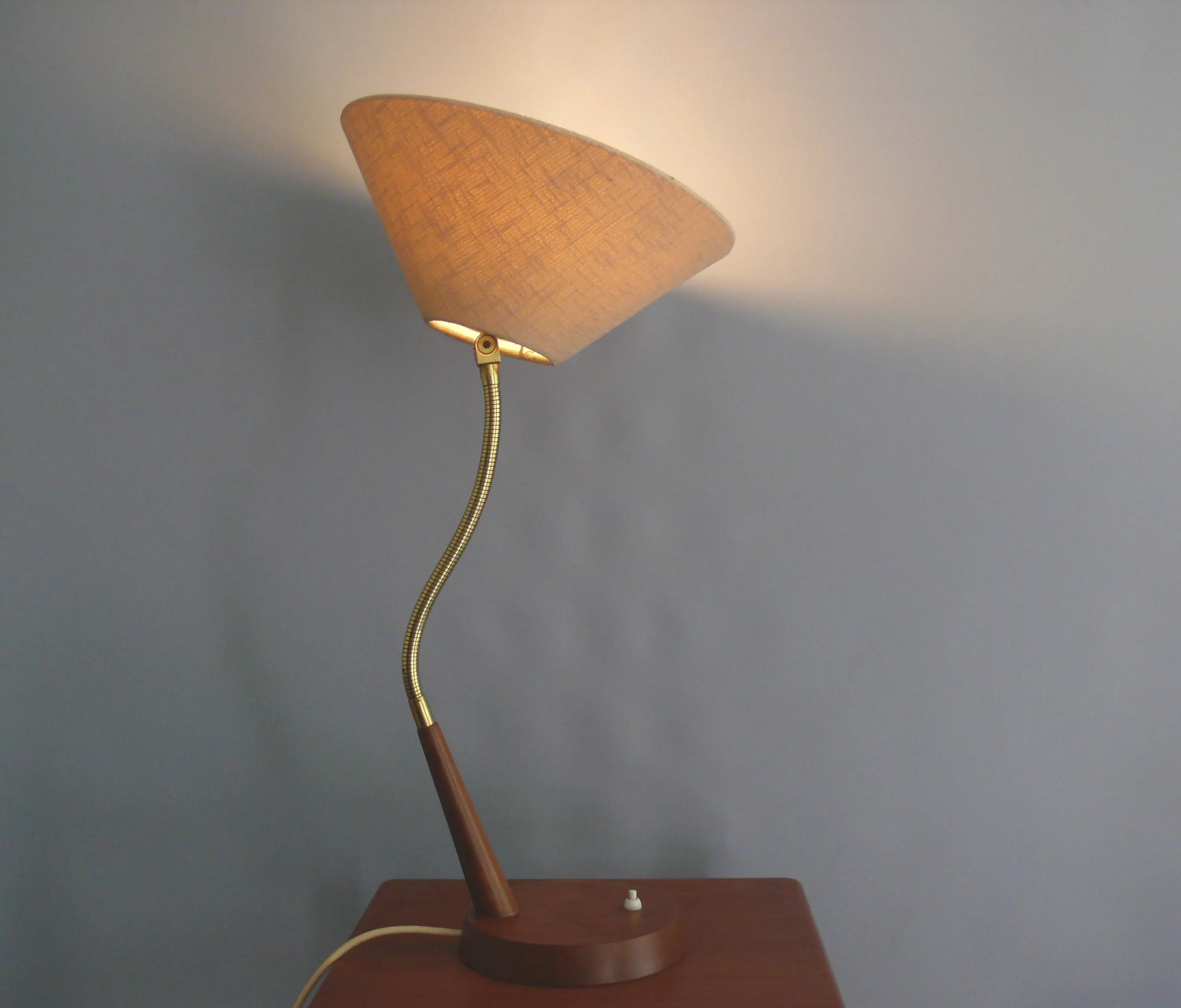 Mid Century Table Lamp by Temde, - Wood, Textile Shade