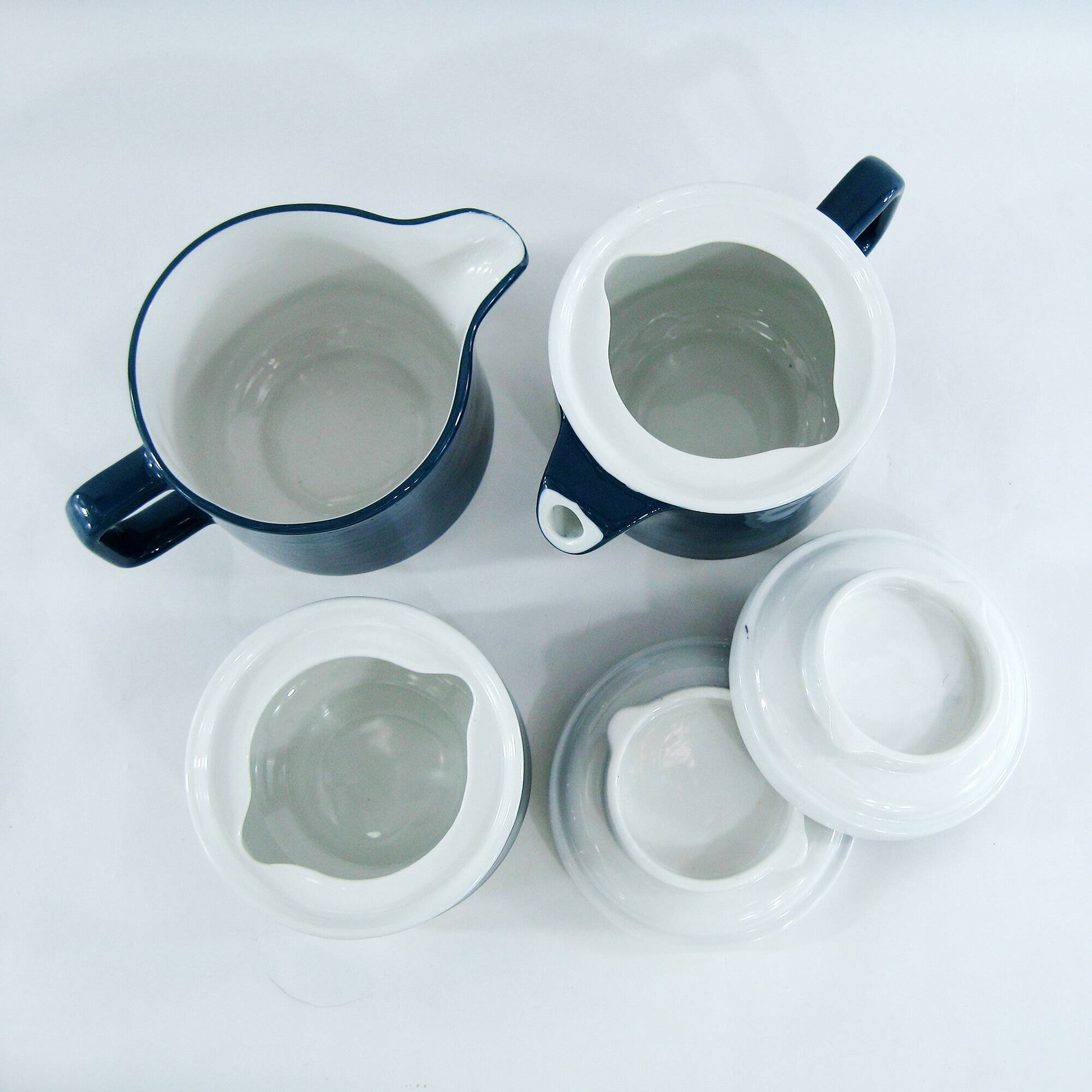 Blue porcelain coffee set - Pyroblan Sarreguemines France - vintage 80s