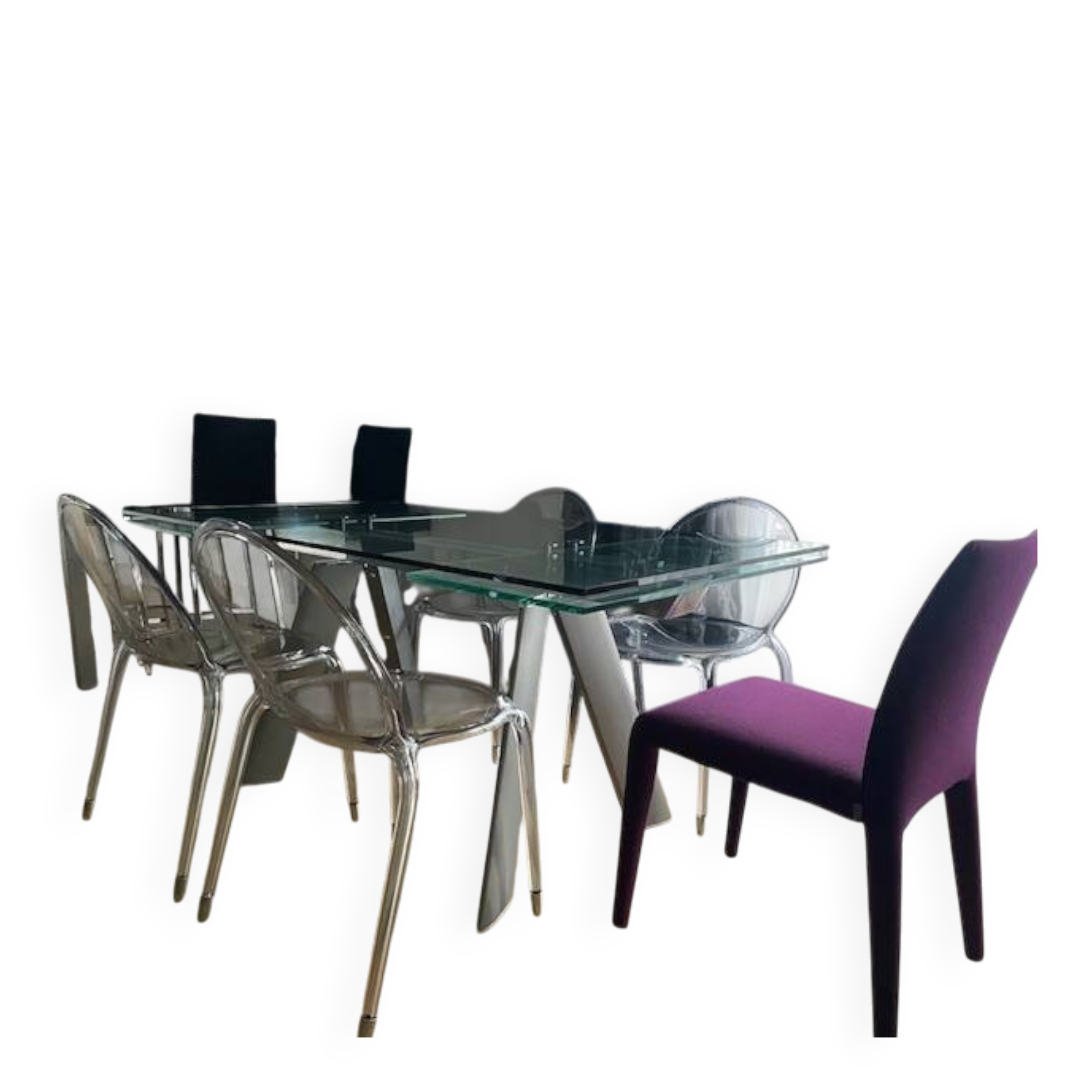 Roche Bobois dining table in glass, model Chronos, extendable.