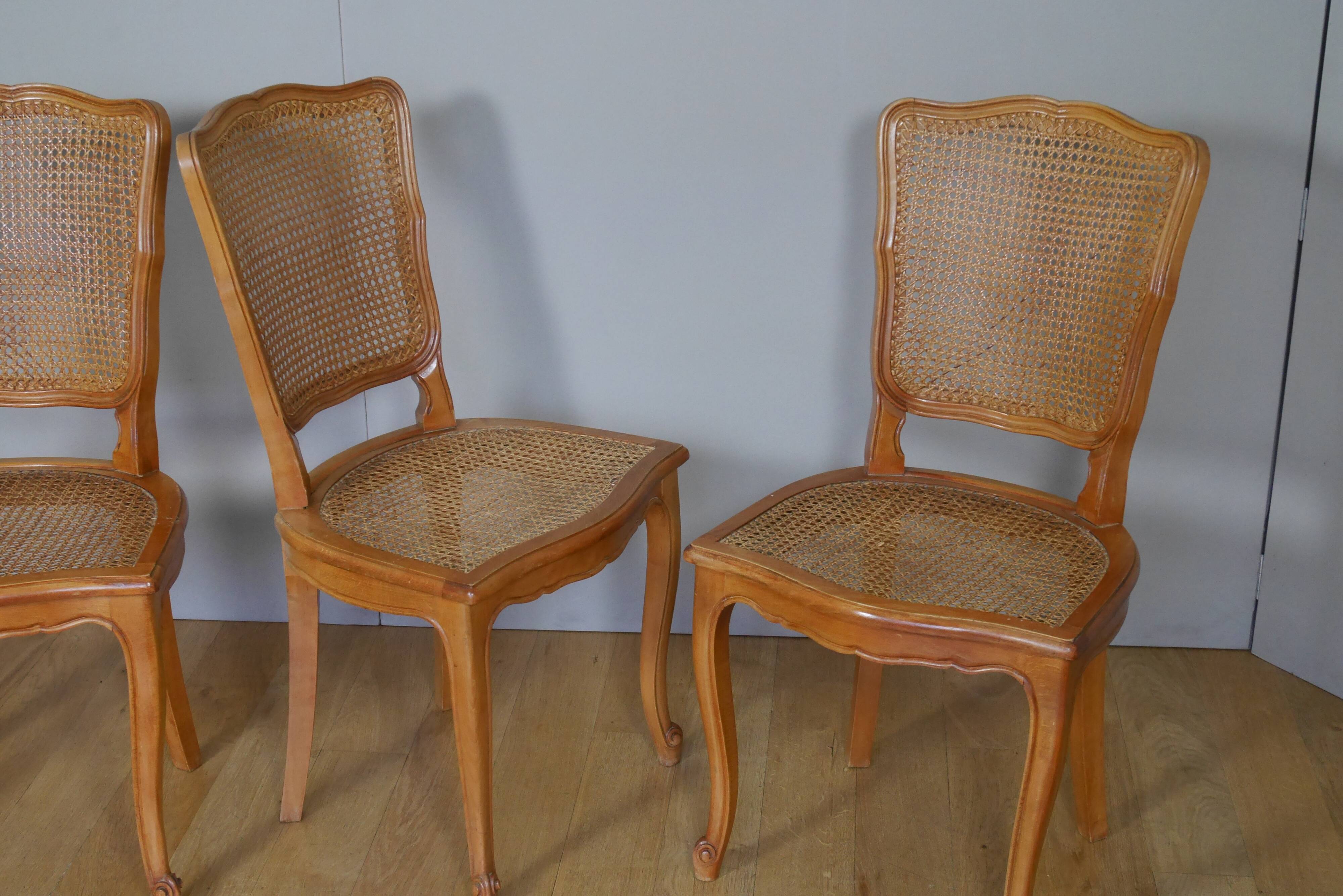 4 Louis XV style canne chairs