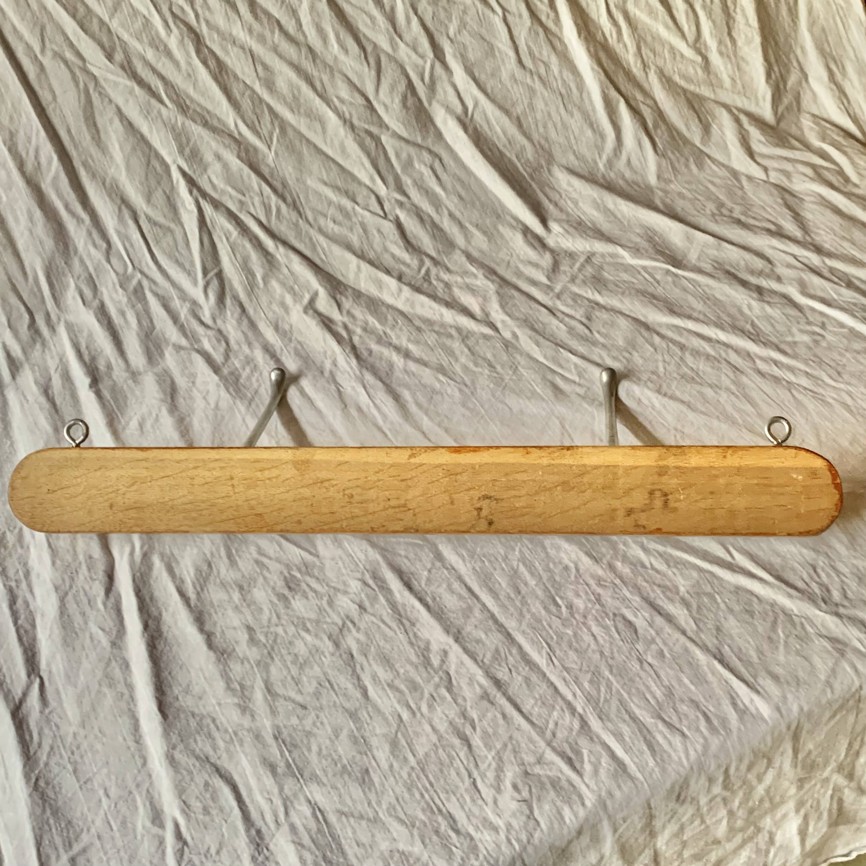 Vintage wooden wall coat rack - 2 hooks