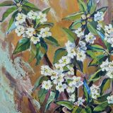Peinture à l’huile de nature morte « pot de fleurs »  milieu du 20ème siècle