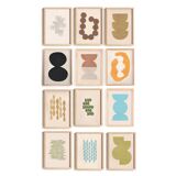 Collection of 12 framed paintings in warm/cool colours.