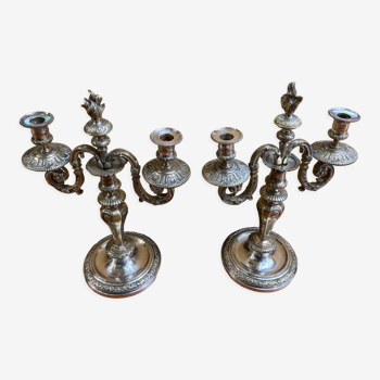 Pair of silver bronze candlesticks