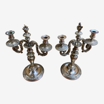 Paire de chandeliers bronze argenté